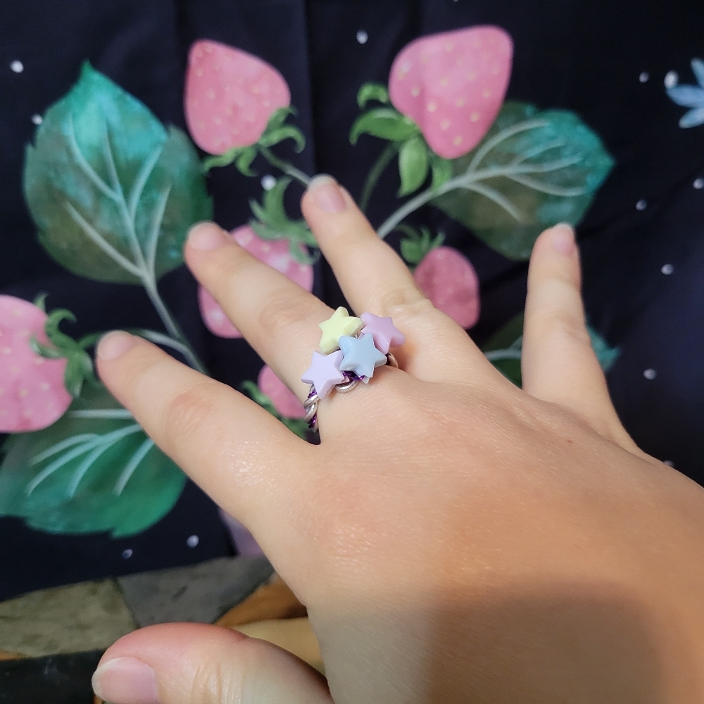 Pastel Kawaii Star Wire Wrapped Ring Handmade Size 8